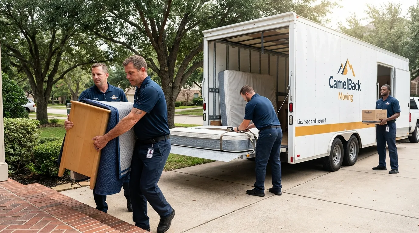 Crew loading residential truck for cross-state move from Lomita, CA