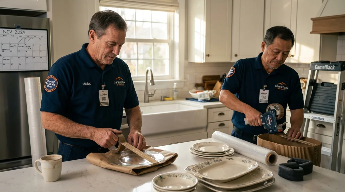Professional crew packing kitchen dishware in Lomita, CA